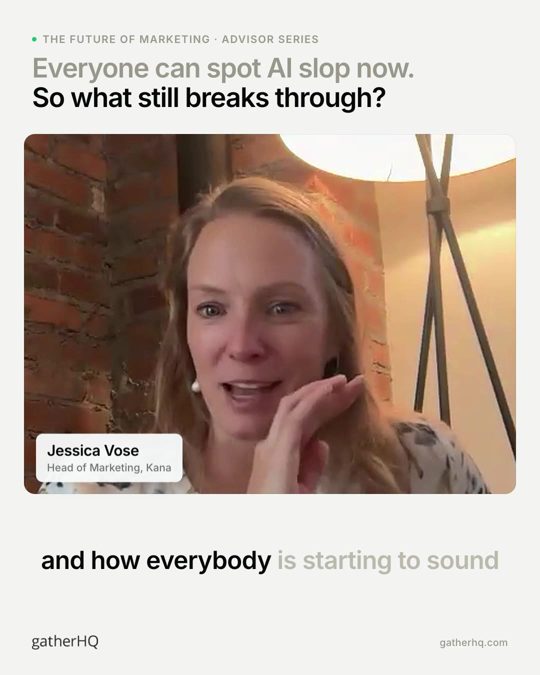A frame from the Gather advisor film: Everyone can spot AI slop. What breaks through?