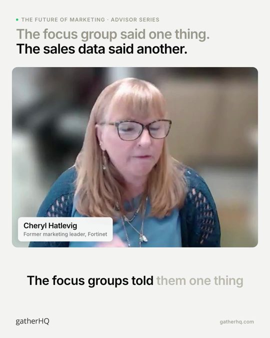 A frame from the Gather advisor film: The focus group said one thing. Sales said another.