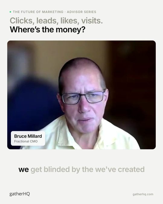 A frame from the Gather advisor film: Pretty numbers. Where is the pipeline?