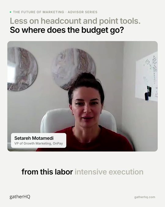 A frame from the Gather advisor film: Where does the marketing budget go next?